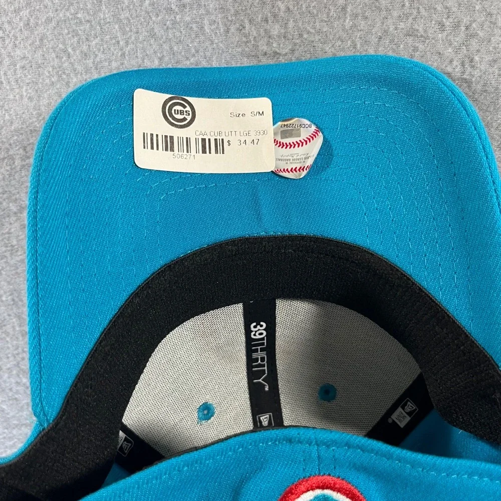 New Era 39THIRTY Chicago Cubs Kids Hat Turquoise Blue Cooperstown Collection S/M
